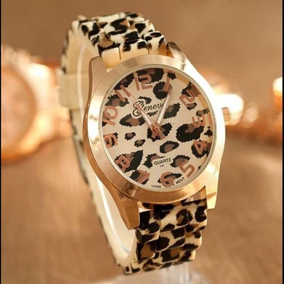 Leopard Silicone Analog Quartz Rose Gold Wrist Watch for Women main image 4